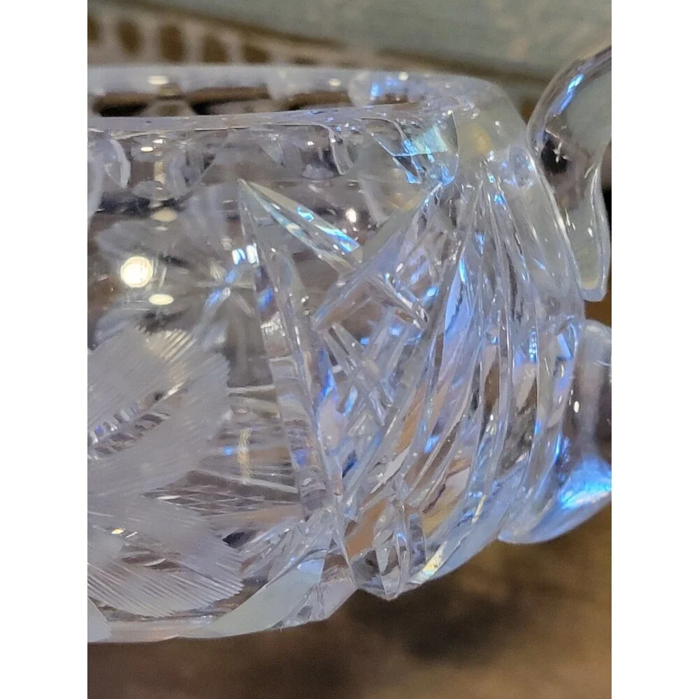 Antique Etched & Cut Crystal Floral Motif Sugar Bowl - 1930's